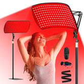 Vortro red light panel with stand for full-body coverage.