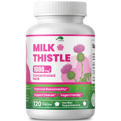VPKIN Milk Thistle 1000mg bottle shows high-strength extract for daily support.