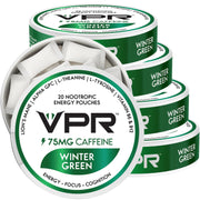 VPR Energy 75mg caffeine pouch in wintergreen front view boosts quick focus