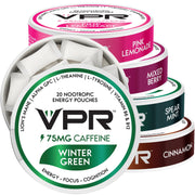 VPR Energy 75mg caffeine pouch front view for smooth focus during work