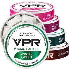 VPR Energy 75mg caffeine pouch front view for smooth focus during work