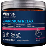 Vthrive Magnesium Relax bottle on counter suggesting daily calm and stress support