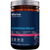 Vthrive Magnesium Relax powder tub with raspberry-lemon flavor, ready for daily use.