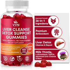 VV Naturals Sugar-Free 26-in-1 Liver Detox Gummies bottle promotes easy daily liver support.