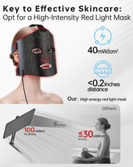 V VYM infrared mask on the face demonstrating uniform light distribution across contours.