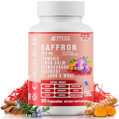 Vyxion Saffron supplements bottle for daily mood support
