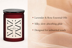 VZ Lavender Rose Massage Oil texture close-up shows smooth, quick absorption