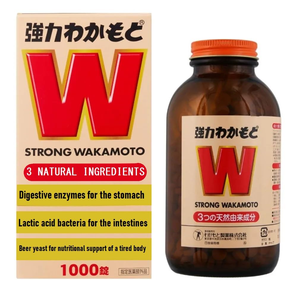 WAKAMOTO Strong bottle showcasing digestive support after meals.