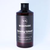 WAKISAKI Smoky Wood diffuser oil bottle for a calming space and lasting scent.