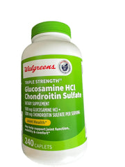 Walgreens Glucosamine Chondroitin triple-strength bottle highlighting 1500 mg/1200 mg formula.