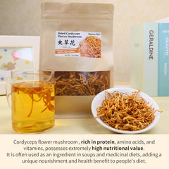 Wanhua Hall Cordyceps Flowers ingredients close-up, rich nutrients visible.