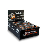 War on Sugar Chocolate Peanut Butter Crunch bar package front; keto-friendly snack.