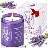 WarmEmbrace Lavender candle in purple glass vessel for calming home scent.