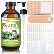 Warmify castor oil patches bottle close-up showing organic oil for everyday use