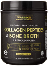 Warrior Strong Wellness unflavored collagen bone broth powder jar pour supports daily protein