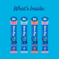 Waterboy Weekend Recovery sample pack inside view showing twelve sticks for convenient hydration.