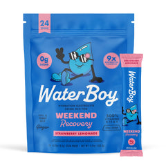 Waterboy Weekend Recovery sticks Strawberry Lemonade dissolving for quick hydration after a long day