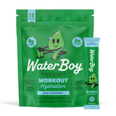 Waterboy Workout Hydration blue raspberry stick ready to mix during a workout