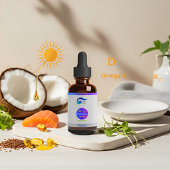 Wave Drops dropperful dispensing D3 K2 Omega-3 liquid for easy dosing