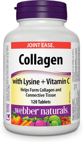 Webber Naturals bottle with collagen, lysine, and vitamin C for daily skin and joint support.