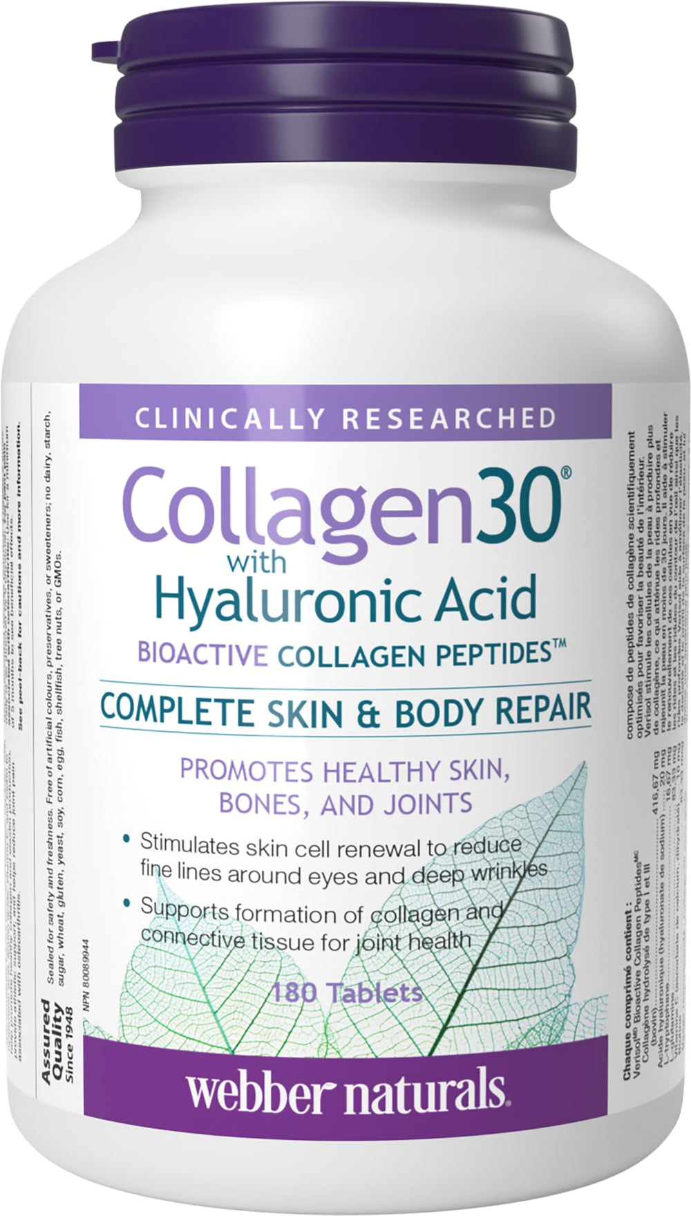 Webber Naturals Collagen30 bottle front highlighting skin support