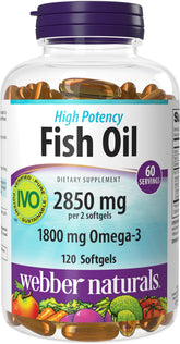 Webber Naturals fish oil 2850 mg bottle shows high potency omega-3 support.