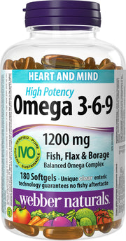 Webber Naturals High Potency Omega 3-6-9 bottle showcases comprehensive fatty acids for overall wellness