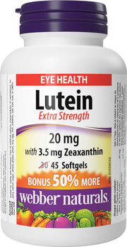 Webber Naturals lutein zeaxanthin softgel bottle supports daily eye nutrition.