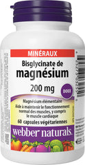 Close-up of Webber Naturals magnesium bisglycinate 200 mg label with dosage details