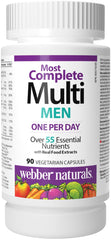 Webber Naturals Men's Most Complete Multi bottle front shows daily vitamin support at a glance