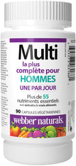 Webber Naturals Men's Most Complete Multi capsule closeup highlights easy-to-swallow vegetarian capsules