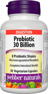 Webber Naturals Probiotic 30 Billion bottle front for daily gut support.
