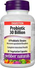 Webber Naturals Probiotic 30 Billion bottle front for daily gut support.