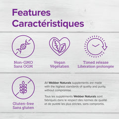 Webber Naturals Vitamin B100 Complex Time Release label closeup showing branding and key details.