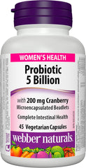 Webber Naturals Women's Multi Probiotic with Cranberry bottle front shows daily probiotic for balance