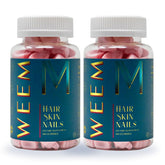 WEEM Hair Skin Nails Gummies bottle shows convenient daily beauty support.