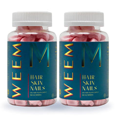 WEEM Hair Skin Nails Gummies bottle shows convenient daily beauty support.