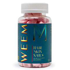 WEEM Hair Skin Nails Gummies pack shot shows vegan vitamins for healthy hair