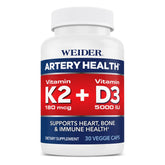 Weider Artery Health bottle label showing vegan capsules for arterial flexibility.