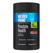 Weider Prime Prostate Health bottle label with cranberry flowens blend highlighting key ingredients