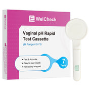 WelCheck vaginal pH test strip packaging for hygienic single-use home testing.