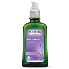 Weleda Relaxing Lavender Body Oil bottle—calming lavender aroma for evening use.