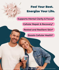 Welio Liposomal NAD+ capsules being poured for easy daily energy support