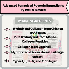 Well and Blessed vitamin C and E label highlighting skin hydration and antioxidant support.
