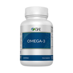 Well of Life Omega-3 bottle front showing 60 softgels for daily wellness.
