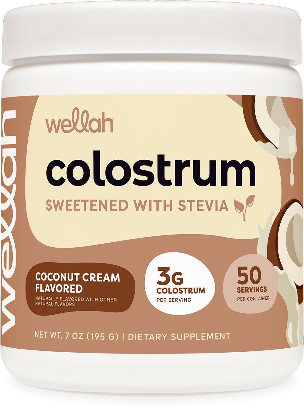Wellah Colostrum Coconut Cream jar showing flavor-rich powder for daily use