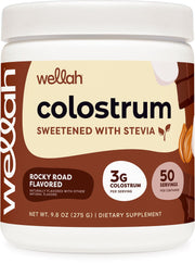 Wellah Colostrum Rocky Road bottle showing convenient 3 g servings for daily use