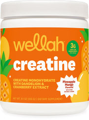 Wellah creatina para mujeres, frasco sabor piña-mango, ayuda a la energía diaria.