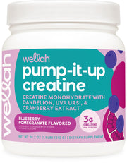 Wellah Creatine for Women bottle front view in Blueberry Pomegranate flavor for daily use