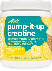 Wellah Creatine for Women bottle with Frozen Lemonade label ready for daily use